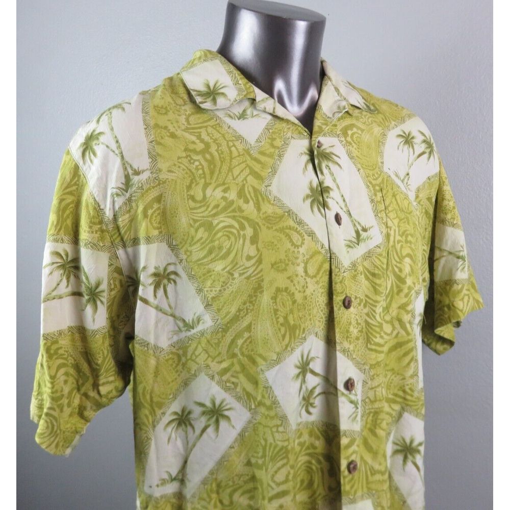 Mens Tommy Bahama Shirt Hawaiian Button Front Paisley Floral Green Size L Silk - Picture 5 of 8